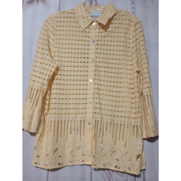 Alfred Dunner Shirt Womens Petite Large‎ Sheer Floral Embroidered Button Up Top - Picture 1 of 8